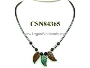 Shell Leaf Pendant Hematite Beads Stone Chain Choker Fashion Women Necklace